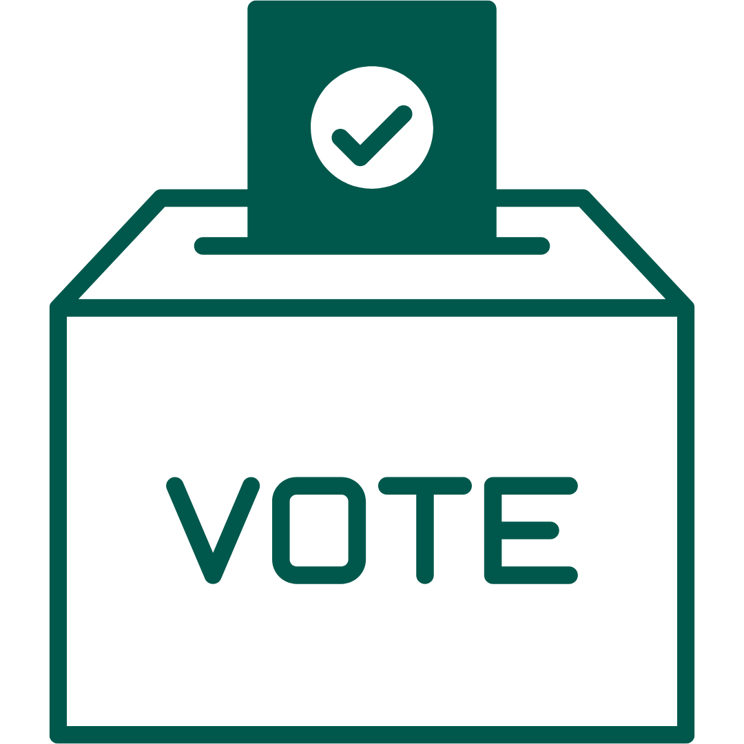 Icon of a voting box in green outline