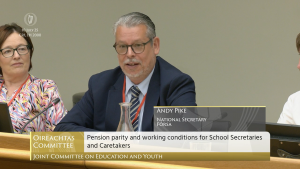 Screengrab of National Secretary Andy Pike on Oireachtas TV speaking at Oireachtas Committee on Education 10th July 25